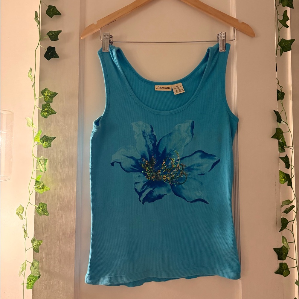 Vintage St. John’s Bay Aqua Floral Tank Top – Y2K Summer Core (Size M)